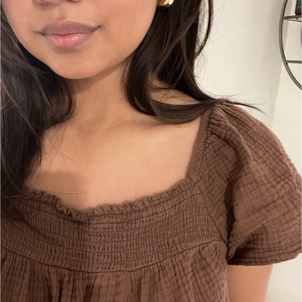 Cotton waffle material peasant shirt